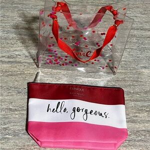 Kate Spade ♠️ Twirl Clear with Pink & Red polka dots & Hello Gorgeous Bag Set